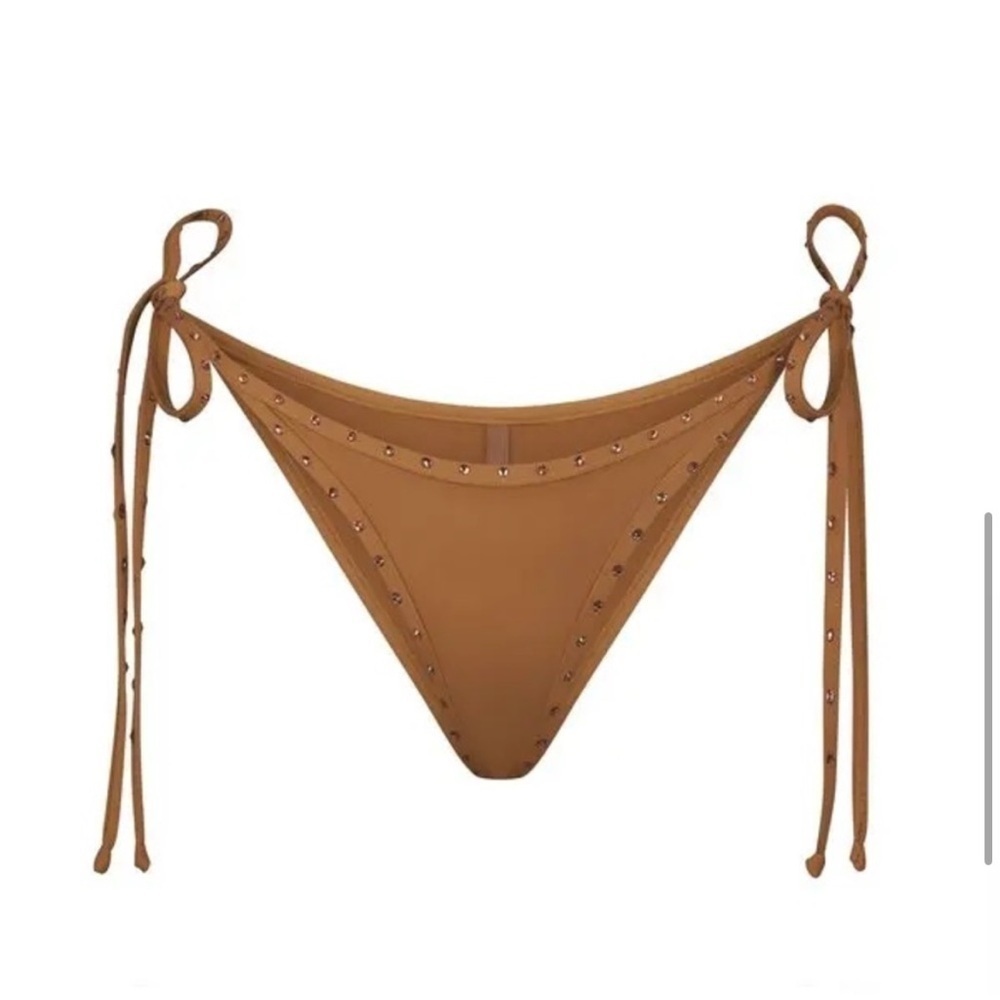 SKIMS Rhinestone Swim Tie Bikini Bottom Size 4X in Almond 2-3B